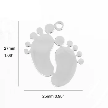 Risul bērnu kāju pirksta piekariņi abas puses spogulis pulēta, lai personalizētu drukāt neaklace šarmu nerūsējošā tērauda 10pcs