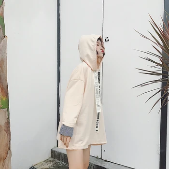 Korejiešu Pop BF Harajuku Svītrainām Izšūšanas Sieviešu Krekls Zaudēt Aukliņu Streetwear M-XL Modes Hoodies Sieviešu Džemperis