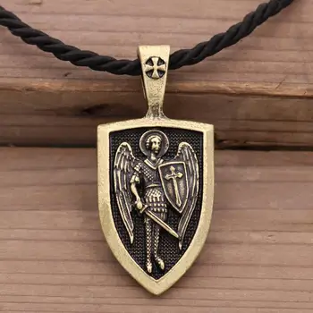 Nostalģija Eņģelis Vairogs Kaklarota Vīriešiem Vikingu Karotājs Archangel Michael Aizsardzības Amuletu Krievijas Pareizticīgo Cross Kulons Rotaslietas