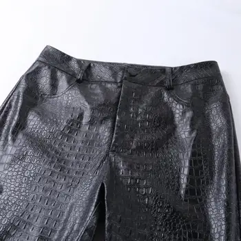InstaHot Melnā Augstu Vidukļa Zīmuli Mākslīgās Ādas Bikses Sievietēm Gadījuma Elegants Griešanai Drukāt Potītes Garuma Bikses Streetwear Bikses
