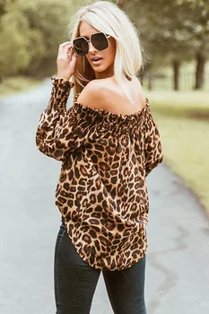 Sieviešu Leopards Drukāt Garām Piedurknēm Pie Pleca Blūzes Sieviete Puse Kluba Blūze Sievietes Vasaras Ikdienas Topi, Sieviešu Apģērbu Karstā Pārdošanas