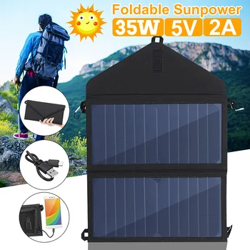 35W Saules Paneļu 5V Āra Saules Enerģijas Locīšanas Saules baterijas Lādētāju USB 2A Izejas Ierīces Pārnēsājamās Saules Paneļi Viedtālruņiem