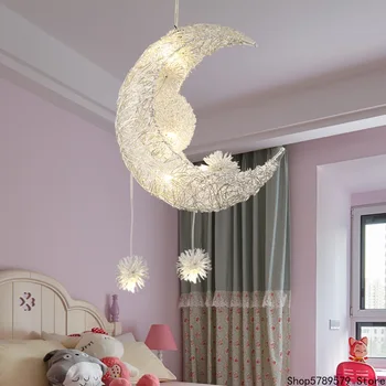 Led izsmalcinātu mēness kulons gaismas radošo bērnu istabas dekoratīvās lampas lamparas de techo colgante moderna gaismas ķermeņi,