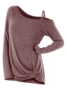 Sieviešu Apģērbu Viena Pleca Gadījuma Top Pavasara Mezgloti Greizā Kakla Džemperis Ar Garām Piedurknēm Izgriezt Cietā Džemperis Džemperis