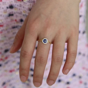 Apaļā disco bluel emaljas turku ļauno aci šarmu ķēdes gredzenu, lēti, vairumtirdzniecība modes un pirkstu riņķiem