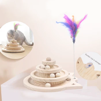 Pet Interaktīvās Rotaļlietas, Kaķu Rotaļlietas, Trīs Slāņu Koka Vinilplašu Pet Smart Dziesmu Atbilstošas Krāsas Bumbu Bell Šūpojot Kaķis Interaktīvās Rotaļlietas