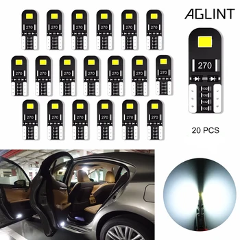 AGLINT 20PCS T10 W5W LED Auto Spuldzes 2835 SMD Nav Polaritātes Auto salona Apgaismojums Auto Lasījumā Dome Kartes Durvju Lukturis Baltā 12Volt