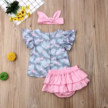 3pcs Toddler Bērniem, Baby Meiteņu Apģērbu Komplekti, no 0-24M Ruffles Piedurknēm Ziedu Top PP Bikses Galvu Apģērbs Toddler Bērniem Meitene Apģērbs