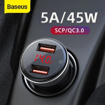 Baseus Dual USB Automašīnas Lādētājs 45W piepīpētāja Atbalsta SCP QC3.0 Ātra Uzlāde Mobilajam Tālrunim Auto Lādētāju Piederumi