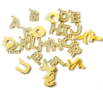 130pcs 15mm A-Z zelta krāsas rhinestone vēstules piekariņi DIY vēstuli DIY-piekariņi pakārt kulons par keychain kā Ziemassvētku dāvanu