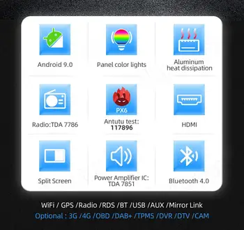 4G+64GB PX6 Auto Multimedia Player RAV4 XA30 2007 2008 2009 2010 2011 2013 Android 10 Radio Auto Navigācijas GPS 4G aizmugurējā DAB+