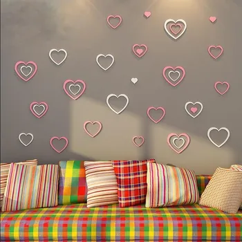 5gab/daudz Romantisku Sirds Formas Sienas Uzlīmes DIY 3D Akrila Dzīvojamā Istaba Walll Decal Guļamistabas Sienas Uzlīmes, Dīvāns Fona Uzlīme