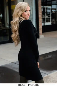 Rudens 2020. gadam, modes, sexy pieguļoša sieviešu jaka garš mētelis sieviešu garām piedurknēm jaunu sieviešu elegants melns mētelis kabatas džemperis