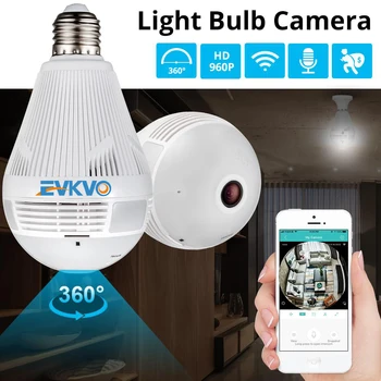 EVKVO 360 Grādu LED Gaismas 1080P Bezvadu Panorāmas Mājas Drošības WiFi CCTV Fisheye Spuldzes Lampas IP Kameras Divos Veidos Audio