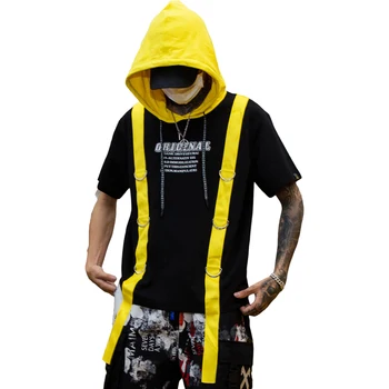Rietumu Modes Zīmolu High Street Stilīgs Pulovers Mens Kapuci Īstermiņa Piedurknēm Krekli Hip Hop, Vasaras Gadījuma Lentes Hoodies