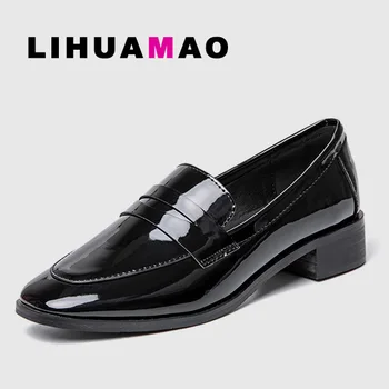LIHUAMAO Melns Klasisks penss mokasīni sieviešu ikdienas apavi norādīja toe biroja karjeras puse āra kājām