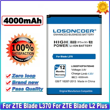 LOSONCOER 4000mAh Augstas Kvalitātes Akumulatoru Li3820T43P3h785440 mobilo Akumulatoru ZTE Blade L370 / uz ZTE Blade L2 Plus Akumulators