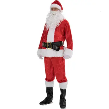 Ziemassvētku Santa Klausa Tērpu Cosplay Santa Claus Drēbes Iedomātā Kleita Ziemassvētku Vīriešiem, 5gab/daudz Kostīms, Uzvalks Pieaugušajiem karstā