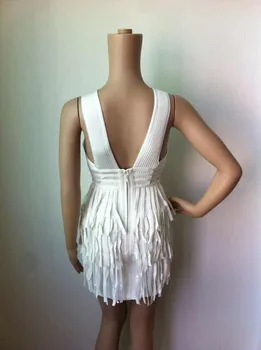 Vasarā sievietēm hl mini sexy saspringts v kakla mini modes pārsējs balta kleita pušķis
