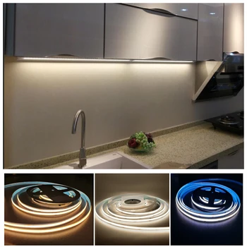 COB LED Strip Gaismas Uzstādīt Regulējamas светоди FOB LED Lentes Gaismas ar 12V Barošanas ministru Kabineta, Virtuves Lamprip