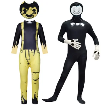 Karnevāls Bērniem Zēni Bendy Jumpsuit Halloween Kostīmi Cosplay Anime Spēle Disfraces Bērniem, Lomu spēles Saģērbt Maska Bodysuit Komplekts