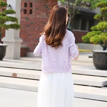 Vasarā jaunu korejiešu izšūti trikotāžas jaka īsā universāls garām piedurknēm zaudēt lakatu, džemperi, virsdrēbes blūze sievietēm B-064