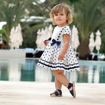 DB12973 dave bella vasaras bērnu meitene cute bow punkti drukas kleita bērnu modes puse kleita bērniem, zīdaiņu lolita drēbes