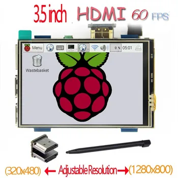 Aveņu Pi 3.5 collu HDMI LCD skārienekrāns 3.5 collu displeju 60 fps 1920*1080 IPS skārienjutīgais ekrāns, Aveņu Pi 2 Modelis B & RPI B