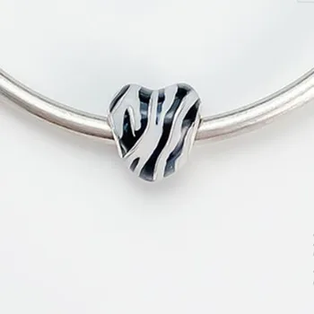 925 Sterling Sudraba Pērlītēm Svītrainām Emaljas Sirds formas Pērlītes Fit Pandora Sievietes Aproce & Kaklarota Diy Rotaslietas