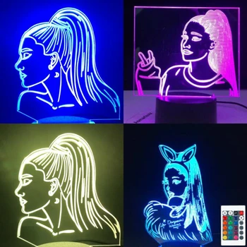 3D-4797 3D Lampas Galda Nightlight Slavenību Dziedātāja Ariana Grande Plakātu Kaķu Meitene Faniem Dāvanu ar 7 /16 Krāsu Touch Tālvadības pults