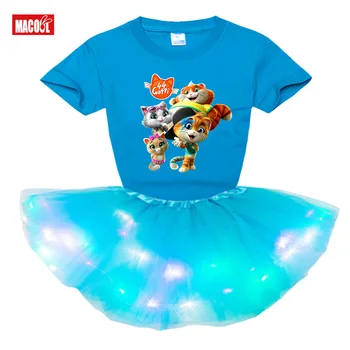 Baby Toddler Meitenes Apģērbu Komplekts 2020. Gada Vasaras T Krekls Bērniem Kleitu, Bērnu drēbītes, Tērpiem 44Cat Jaunas 2gab Uzvalks Tutu Kleita Gaismas LED