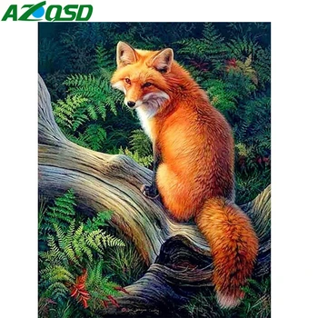 AZQSD Dimanta Krāsošana Fox Cross Stitch Mājas Dekoru Dimanta Izšuvumi Dzīvnieku Attēlu Rhinestones Dāvanu Roku darbs Sienas Māksla