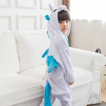 Unicorn Kapuci Segu Onesie Bērniem Zēni Meitenes Dzīvnieku Cosplay Pidžamu Ziemas Bērniem, Flaneļa Smieklīgi Pijamas Karikatūra Sleepwear