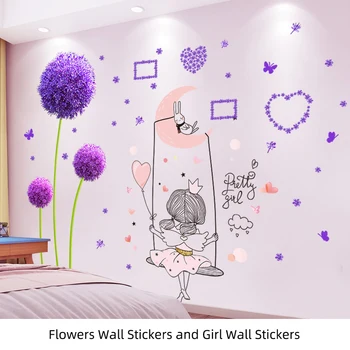 [shijuekongjian] Karikatūra Meitene, Sienas Uzlīmes DIY Pienenes Ziedi Sienas Uzlīmes Bērniem, Bērnu Istabas Guļamistabas Māja Apdare