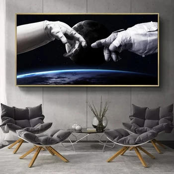 Telpas Ainavu Plakāti un Izdrukas Sienas Mākslas Audekls Gleznošanai Astronauts roku un roku Dieva Attēlu, viesistaba, Mājas Dekoru