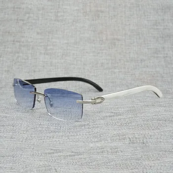 Vintage Bifeļa Raga bez apmales Saulesbrilles Vīriešiem Dabīgā Koka Laukumā Brilles Metāla Rāmis Sievietēm Koka Toņos Oculos Brilles 012N