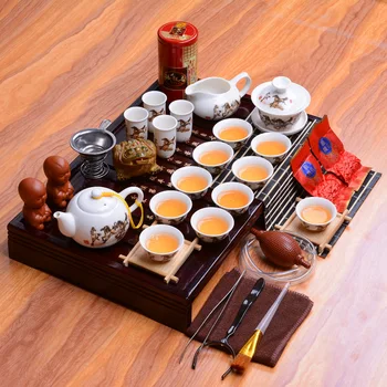 Ķīniešu Tradicionālā Dehua balta porcelāna tējas uzstādīt keramikas kung fu pilns komplekts masīvkoka tējas paplātes, tējas ceremonija