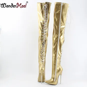 Wonderheel ultra augsta papēža appr. 16cm/18 cm papēža norādīja toe sexy patentu duncis metāla papēdi sexy fetišs Kājstarpes zābaki