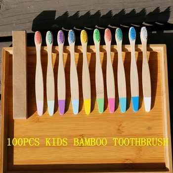 100 Iepak Kids zobu Sukas Eco-Draudzīga, Mīksta Bambusa Šķiedru Birsti Bioloģiski, Zobu Birste Bērniem Cietā Bambusa Rokturis