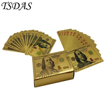 Krāsas 24kt Luksusa Zelta Pokera Kārtis ar 100 Dolāru Stila Zelta Spēlē Karti ir 52 Kārtis Un 2 Jokers Jaunums Dzimšanas dienas Dāvana