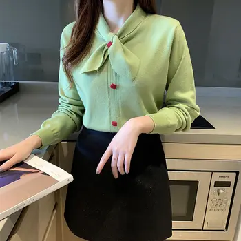 Priekšgala Džemperis Sieviešu Pogu garām piedurknēm Adīts Bāzes Džemperi Sieviešu 2020 Rudens Ziemas Skaistu korejiešu Versija Pulovers Meitene