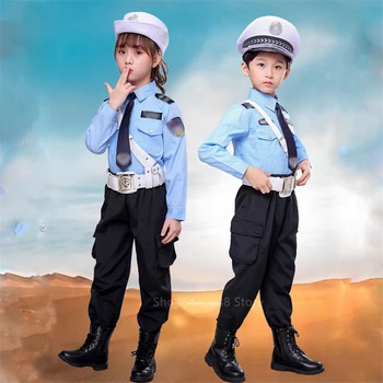 Halloween Tiny Cop Zēns Policijas Vienādu Cosplay Kostīms Bērniem Karnevāla Puse Armijas Ziemassvētku Dāvanu Bērniem Masku Karnevāls Puse