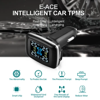 E-ACE Auto TPMS Riepu Spiediena Monitoringa Sistēma, Sensori, Riepu piepīpētāja USB ports Auto Drošības Signalizācijas Uzraudzība