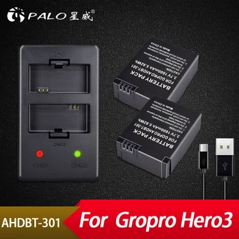 Palo 2GAB Kameras Akumulators 3,7 V + Dual USB Lādētājs Gopro Hero 3/3+ AHDBT-201/AHDBT-301 Kameru Piederumi Lādētājs