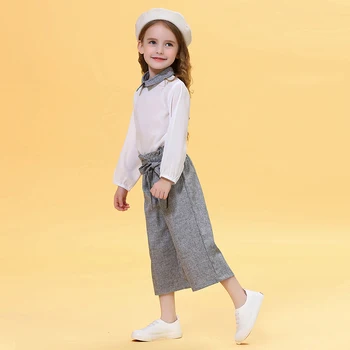 VIŅŠ Sveiki Baudīt Bērnu Meiteņu Apģērbu Komplekti 2020. Gada Pavasarī Jaunu Chlidren Apģērbu ar garām Piedurknēm Šifona Kreklu +Bow-Sasietas Bikses Bērniem, Apģērbs