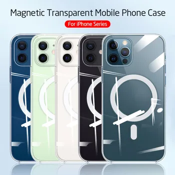 IPhone 12 Pro Max Magsafing Pārredzamu Gadījumā + Kartes Gadījumā + Bezvadu Lādētājs iphone 12 mini 12Pro Kritums-apliecinājums uz lietu