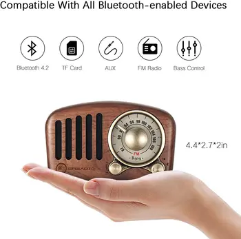 Radio-Retro Bluetooth Skaļruni, Valriekstu Koka FM Radio ar vecmodīgs Klasisks Stils, TF Kartes & MP3 Player Skaļi Apjoms