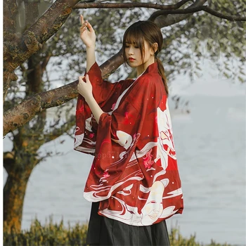 Japāņu Stila Sieviete Ukiyo-e Kimono Jaka Sarkana Purpura Haori 2020. Gadam Tradicionālo Yukata Harajuku korejiešu Kleita Āzijas Apģērbu