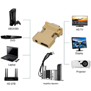 1080P HDMI uz VGA Adapteris Digitālā Uz Analogo Audio / Video Adapteri PC, Laptop, TV Kastē Projektoru HDMI Female VGA Male Konvertētājs