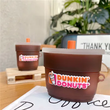 Dunkin Donuts Kausa 3D Multiplikācijas filmu Vāciņu Gadījumā Airpods 2 Lieta Bezvadu Lādēšanas Lodziņā Austiņas seguma Gadījumā Airpods Pro